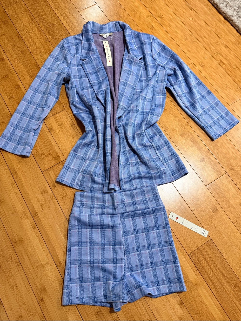 Blue Plaid Women’s Blazer & Shorts Set - Love Nation